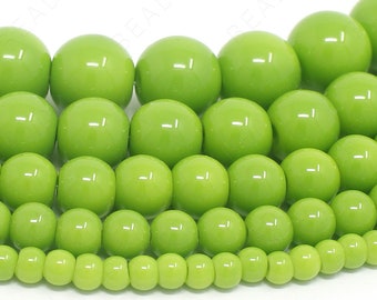 Lime Green Czech Opaque Glass Beads Round Loose - 4mm 6mm 8mm 10mm 12mm - 16" Strand