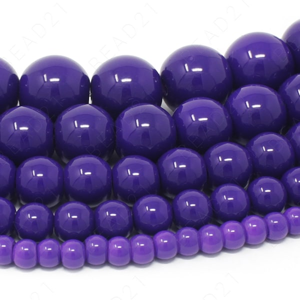 Violet Czech Opaque Glass Beads Round Loose - 4mm 6mm 8mm 10mm 12mm - 16" Strand
