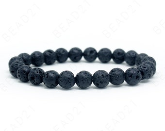 8mm Lava Rock Bracelet Beads Natural Gemstone Round Stretch Cord