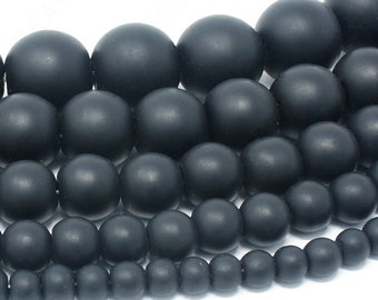 Matte Black Onyx Beads Natural Gemstone Round Loose - 4mm 6mm 8mm 10mm 12mm - 15.5" Strand