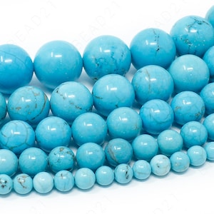 Turquoise Howlite Beads Natural Gemstone Round Loose - 4mm 6mm 8mm 10mm 12mm - 15.5" Strand