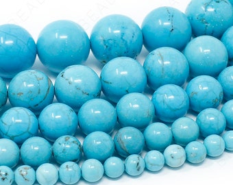 Turquoise Howlite Beads Natural Gemstone Round Loose - 4mm 6mm 8mm 10mm 12mm - 15.5" Strand