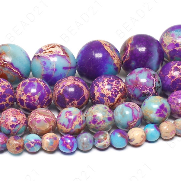 Galaxy Sea Sediment Jasper Purple Blue Imperial Beads Natural Gemstone Round - 4mm 6mm 8mm 10mm - 15.5" Strand