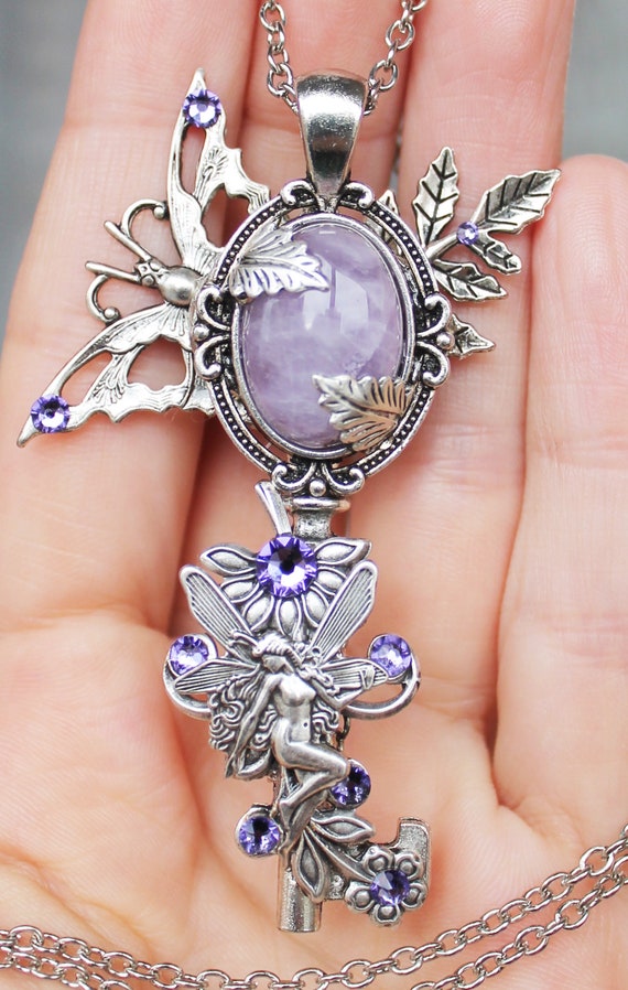 Fantasy Natural Amethyst Fairy Key Necklace | Etsy