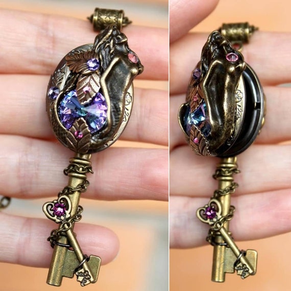 Locket key locket necklace Vintage key necklace Mermaid Etsy