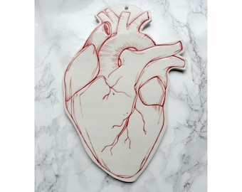 Anatomical ceramic heart. wall hanging art. Handpainted Heart knows everything.