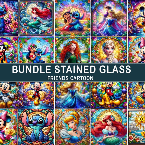 Bundle Stained Glass Cartoon PNG, Mouse Stained Glass Bundle PNG, Sublimation Design, Commercial Use, Stained Glass PNG, Digital Paper