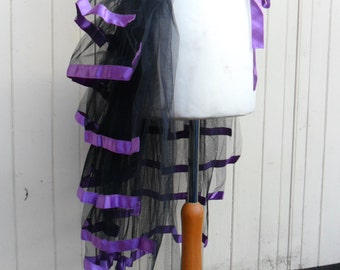 Black Net Bustle with Purple Ribbon