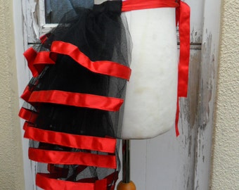 Black Burlesque Net Bustle with Red Ribbon