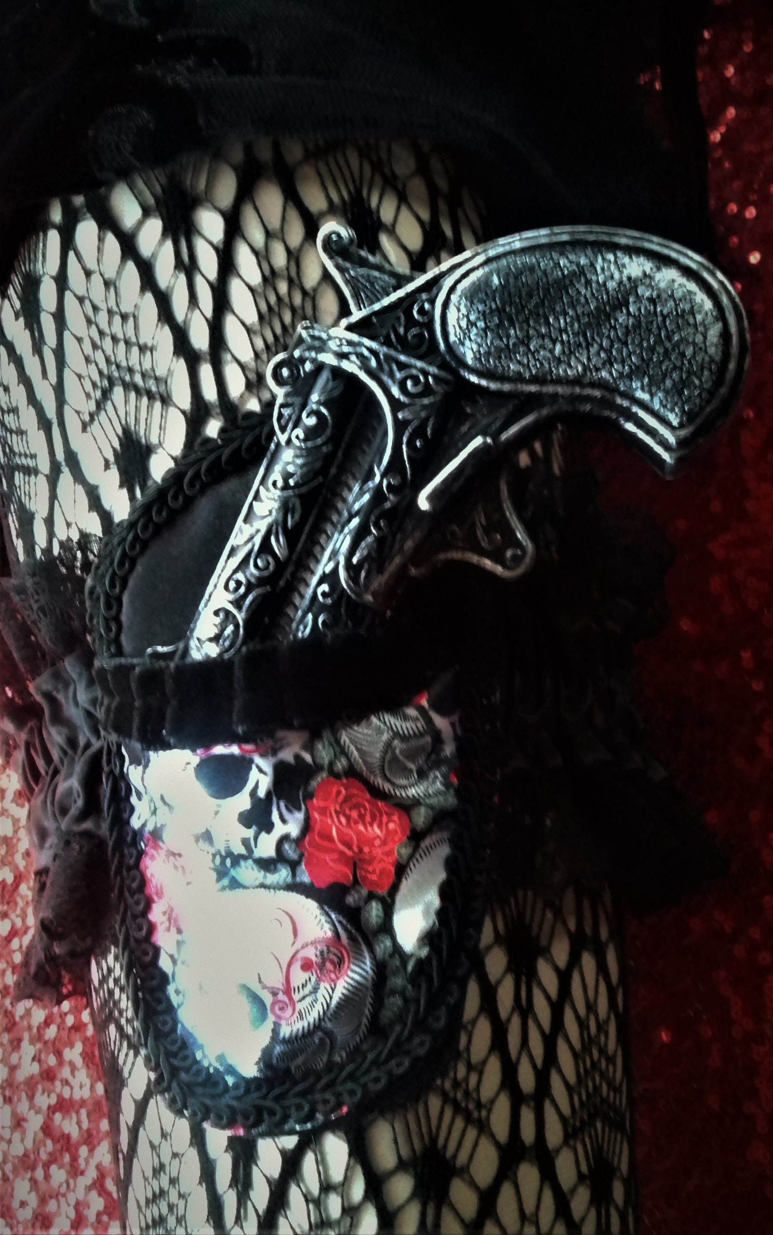 Steampunk Garter Gun Holster Sculls With Roses Patterned Etsy