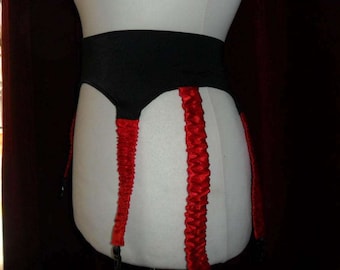 Rocky Horror Picture Show Garter Belt, six Ruched Red Straps