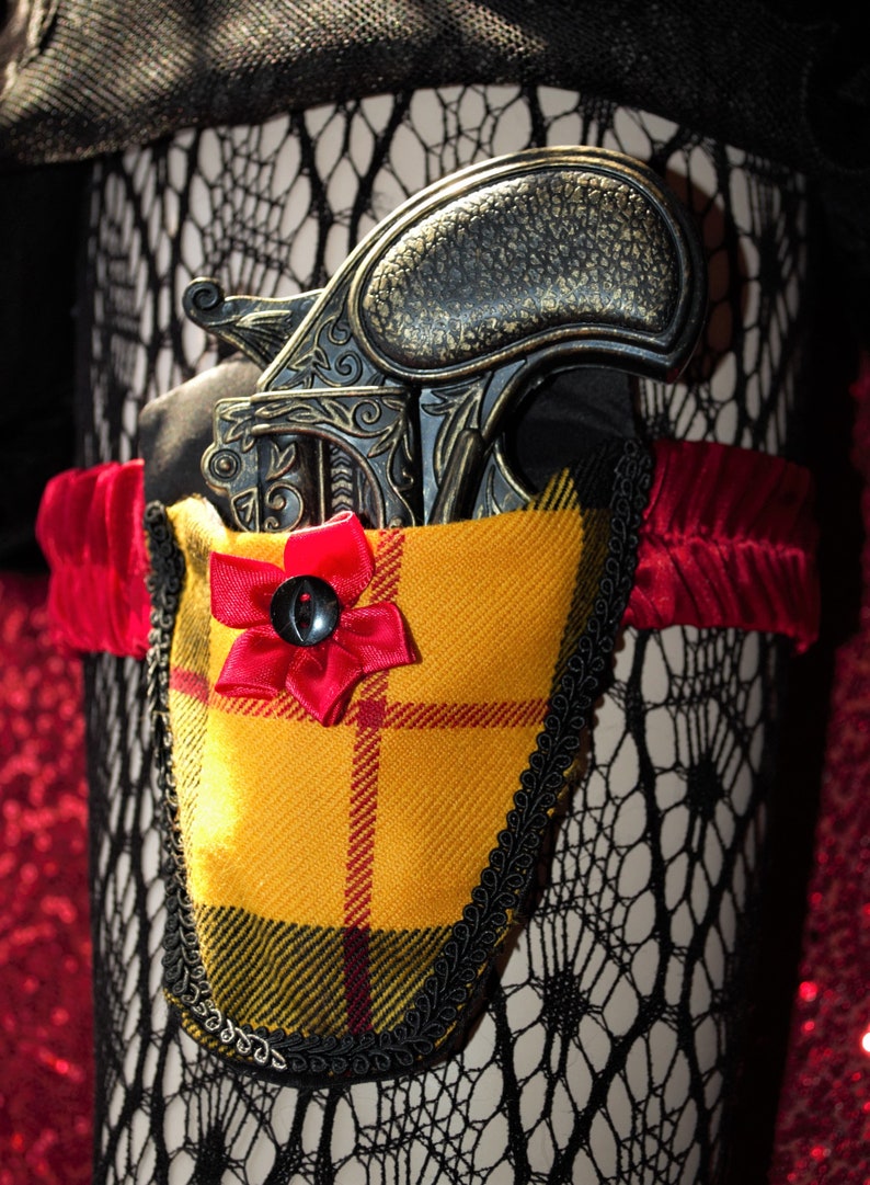 Steampunk gun holster on a garter accessories Yellow tartan Etsy