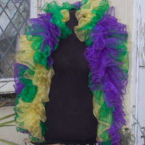 Mardi Gras costume boa Burlesque Organza  in Purple, Green, Yellow and Gold