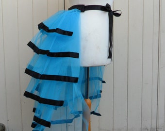 Blue Net Bustle with Black Ribbon