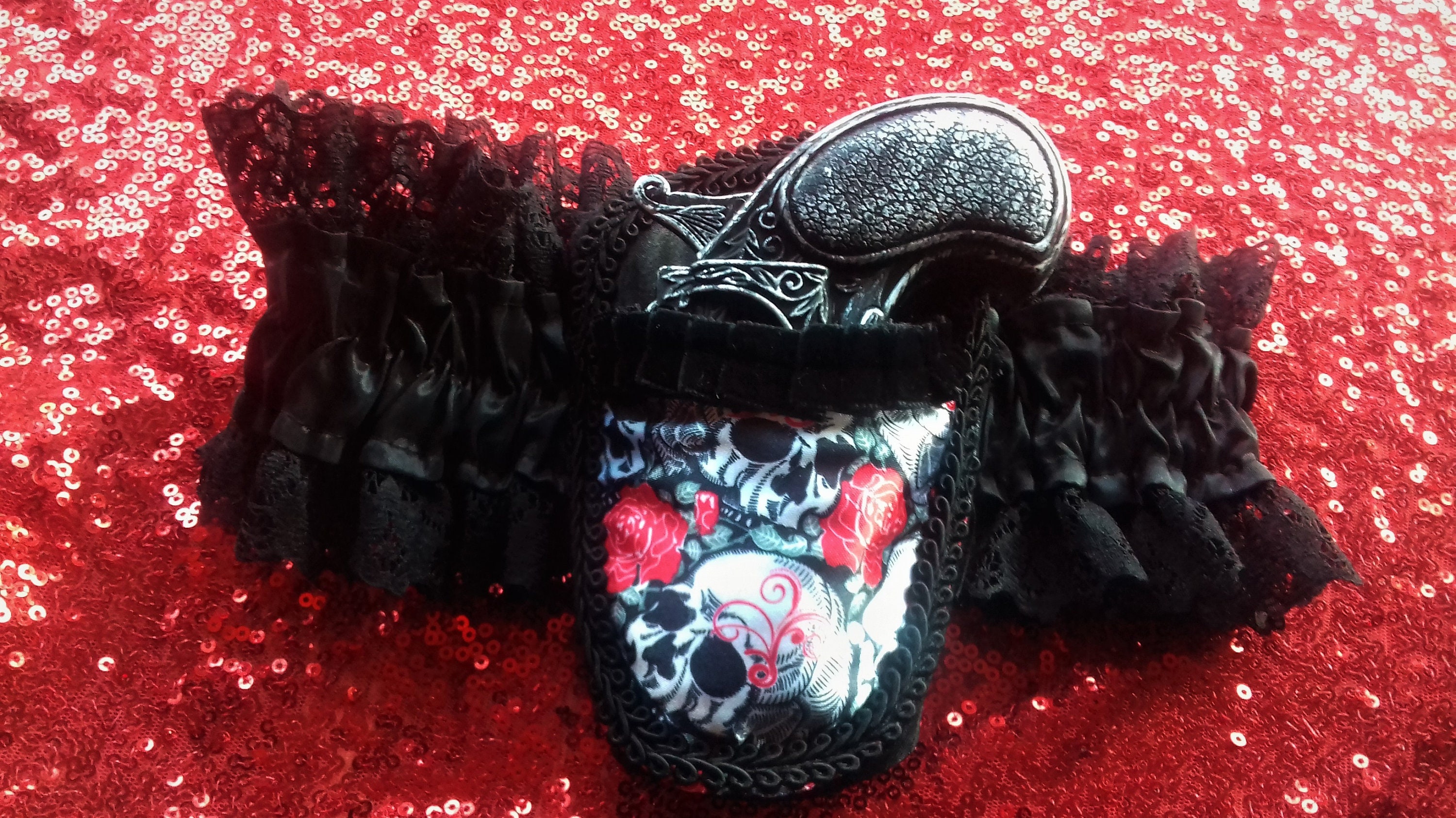 Steampunk Garter Gun Holster Sculls With Roses Patterned Etsy