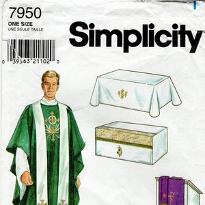 Simplicity 7950 Altar Cloth and Vestments Complete 1 Sz Pattern Chasuble, Long & Short Stole, Pulpit Antependia, Table Runner Church Worship