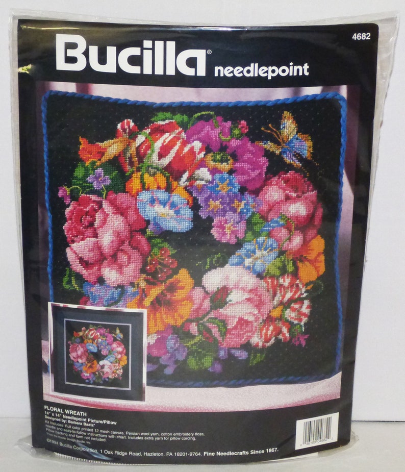 Floral Wreath 1994 Bucilla Needlepoint Kit 4682 Barbara Baatz Sz 14 X