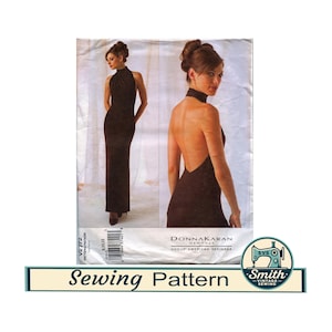 Rare Vogue 2772 Donna Karen New York Uncut 2003 American Designer Sewing Pattern Sz 8-10-12 Backless Floor Length 2-way Stretch Knit Dress