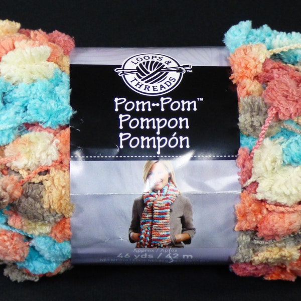 4 Skeins Pom Pom Yarn Outdoors NOS 3oz wt Loops & Threads 46 yds each Discontinued Novelty Polyester Fall Colors Baby Blanket Pompom Scarf