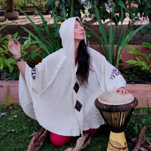 Hooded Cotton Cape, Witchy Boho Cloak, Celtic Elven Ritual Cape, Pagan Festival Outfit, LARP Medieval Hooded Cloak, Wiccan Gothic Cape