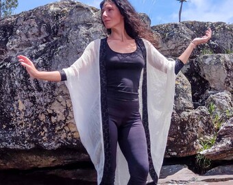 White Boho summer sheer kimono, Loose comfort Kimono Cardigan, vacation cotton jacket
