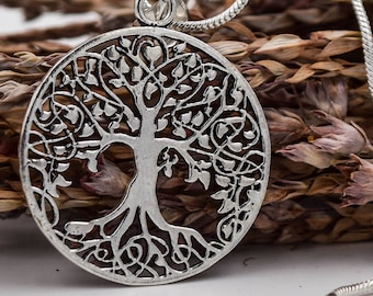 Tree of life necklace, silver plated pendant + 18 inches chain, tree of life pendant, sacred geometry necklace, Amulet necklace