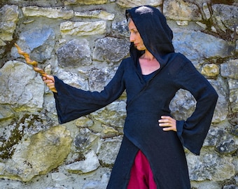 Celtic long dressing, Wiccan fairy medieval hooded long vest cape, boho psy trance festival clothes, goddess wearing