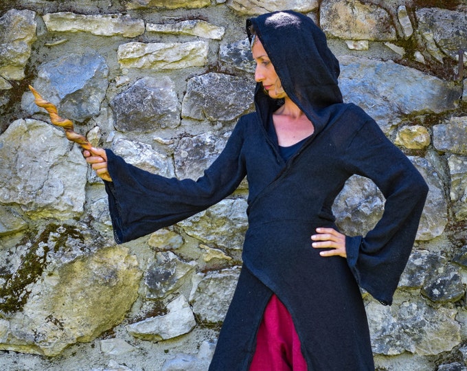 Hooded Cotton Long Vest: Celtic Wiccan Fairy Costume
