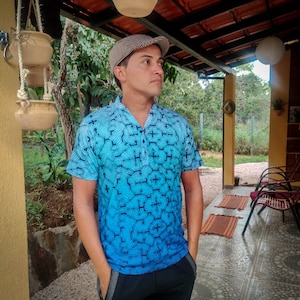 Shipibo Pattern Men&#39;s Shirt, Sacred Geometry Boho Tee, Tribal Festival Top, Ethnic Psychedelic Art T-Shirt, Handcrafted Indigo Graphic Tee
