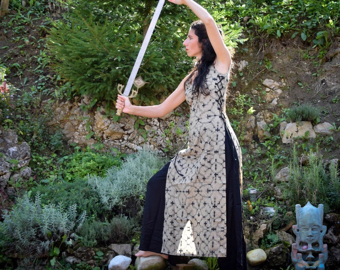 Warrior tunic Dress, Shamanic Shipibo tunic dress, goddess dress, medieval bohemian dress, Ayahuasca dress, psychedelic dress