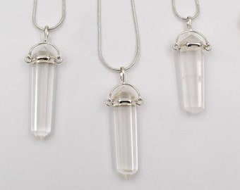 Clear Quartz Necklace, Doubly terminated crystal point