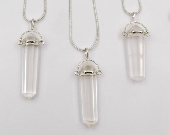 Clear Quartz Necklace, Doubly terminated crystal point