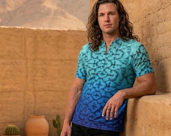 Shipibo Sacred Geometry Men's Tee: Handcrafted Tribal Art Shirt