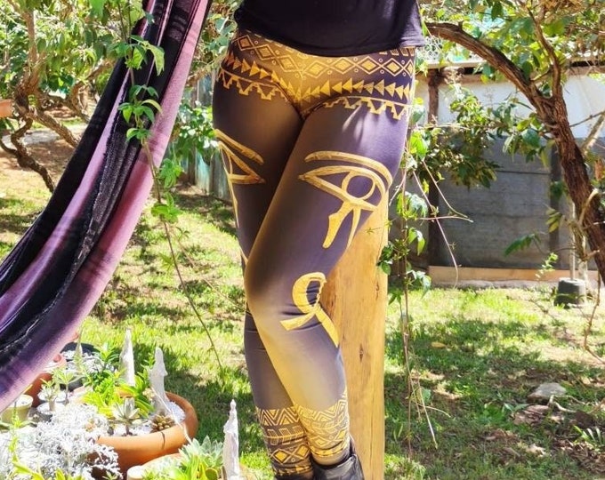 Egypt Horus eye Yoga leggings, all over print with, signed by Isis Wikandah