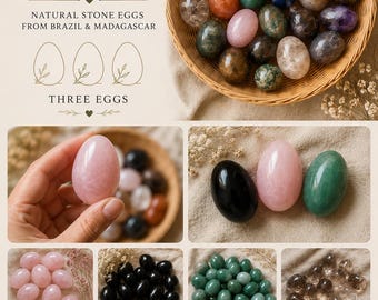 Set of 3 natural polished stone eggs