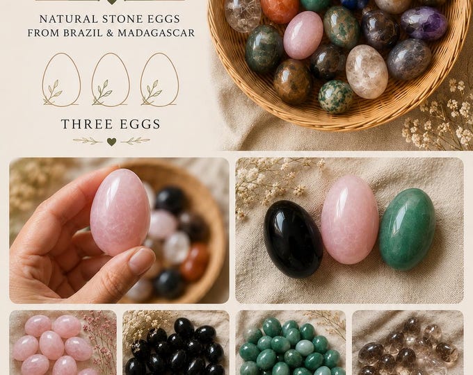 Set of 3 natural polished stone eggs