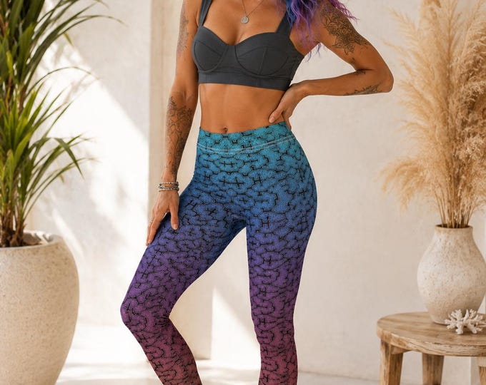 Gradient Yoga Leggings: Shipibo Sacred Geometry Print
