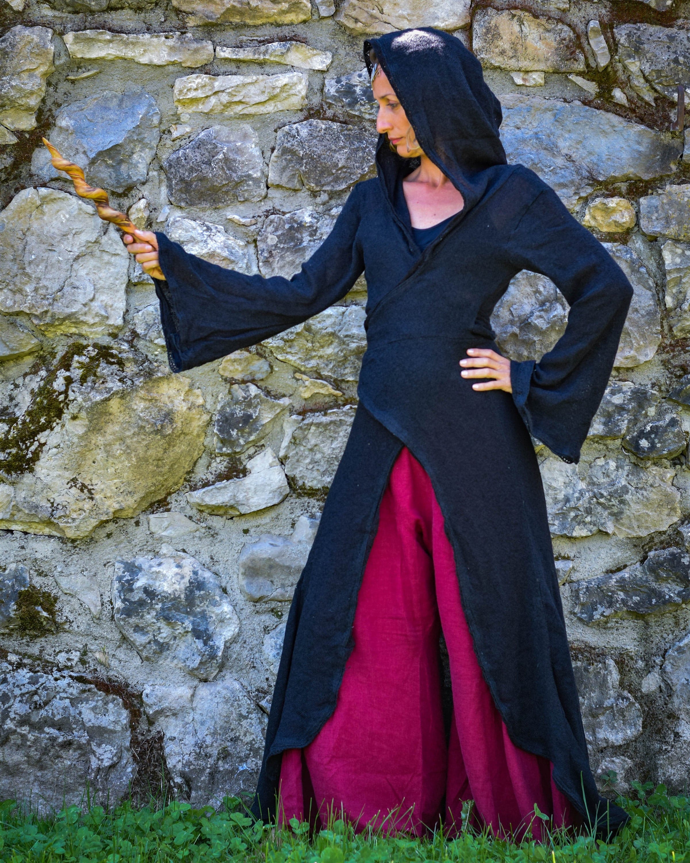 Hooded Cotton Long Vest: Celtic Wiccan Fairy Costume