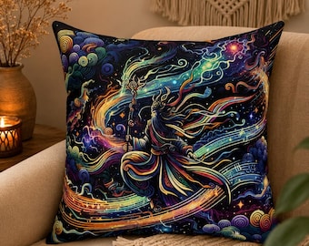 Spiritual Sorcerer Square Pillow: Mystical Energy Home Decor