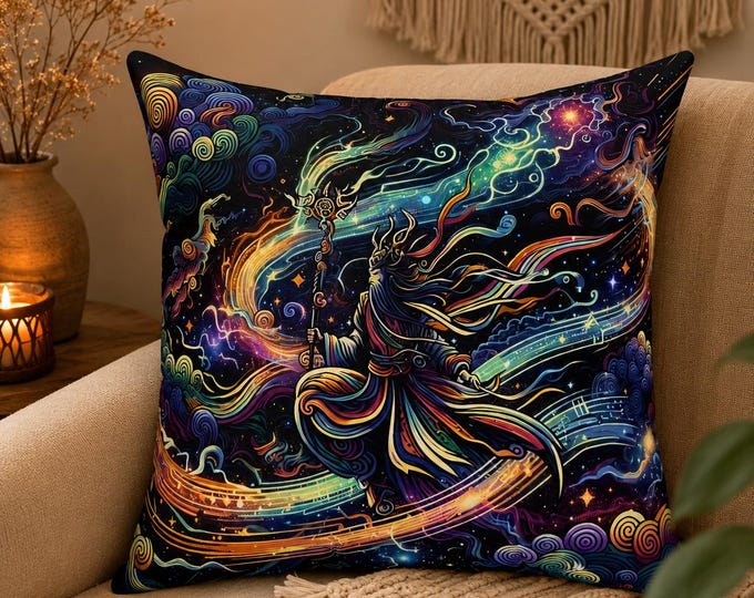 Spiritual Sorcerer Square Pillow: Mystical Energy Home Decor