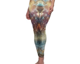 Leggings Galaxy City, leggings vellutati cosmici mistici, colori tenui di un paesaggio spaziale