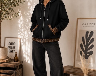 Unissex Shipibo-Inspired Black & Brown Hoodie – Handcrafted Traditional Peruvian Design