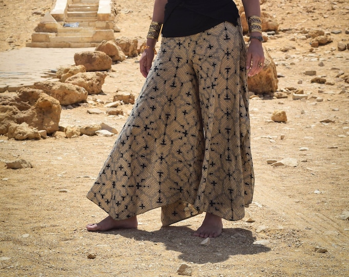 Shipibo ayahuasca pattern trousers, Colors of the desert 100% cotton printed, stylish sacred geometry design