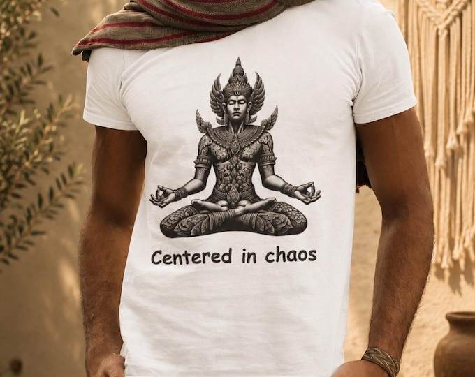 Buddha Meditation T-Shirt: Centered in Chaos, Unisex Softstyle