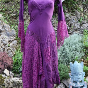 Medieval elven dress, Gypsy bohemian dress, Boho dress, xianxia style, romantic lace dress, psychedelic festival dress image 8