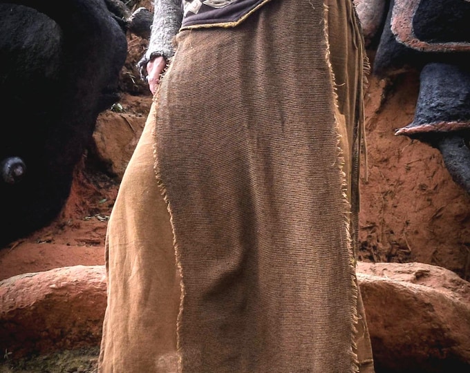 Handmade medieval Raw Cotton Skirt: Embroidered Waist, Adjustable Boho Skirt