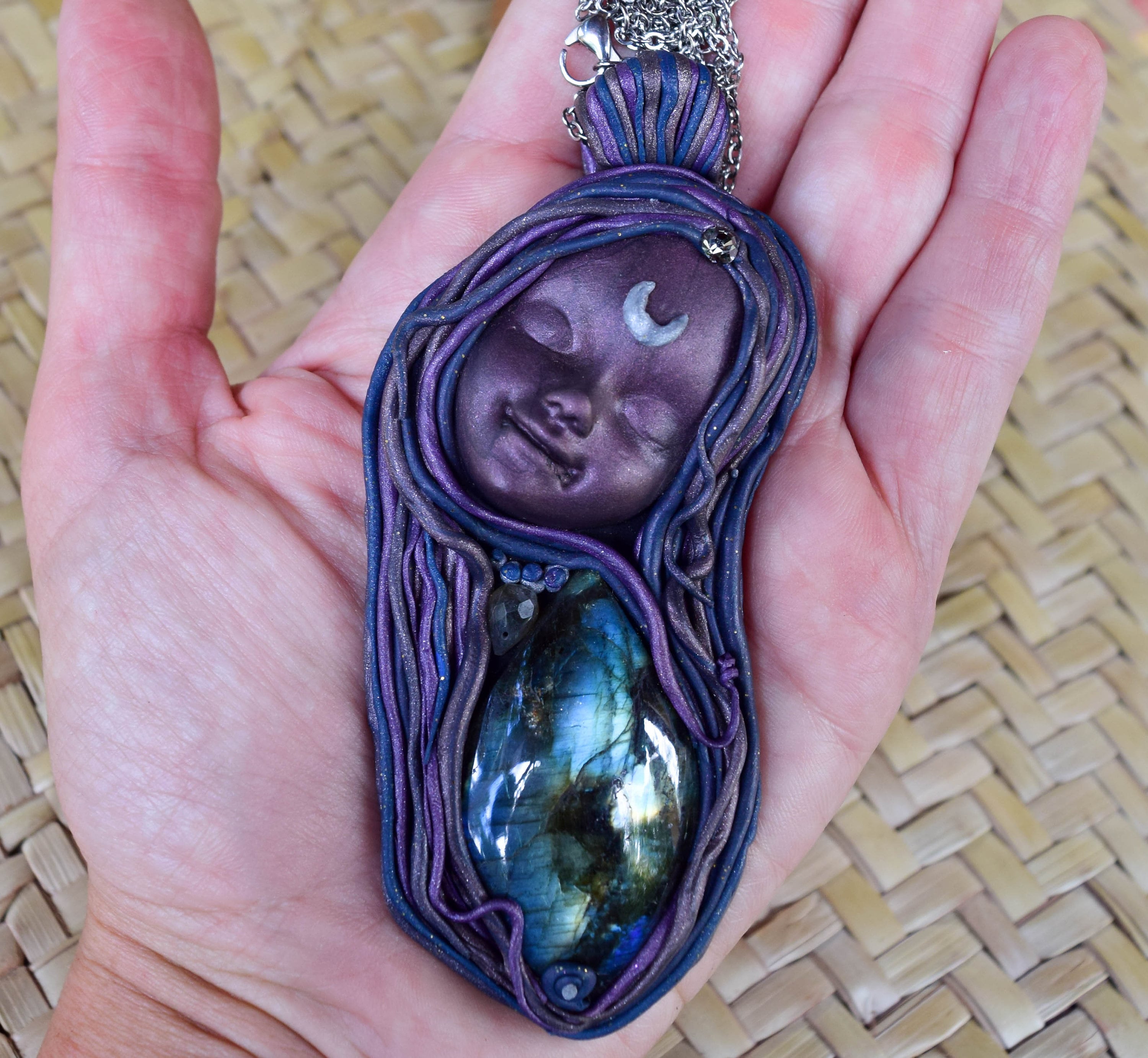 Celtic Goddess Necklace with Labradorite glowing Unique Pagan Jewelry image 7