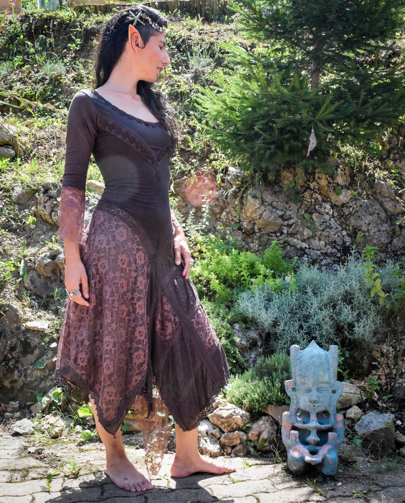 Medieval elven dress, Gypsy bohemian dress, Boho dress, xianxia style, romantic lace dress, psychedelic festival dress image 7
