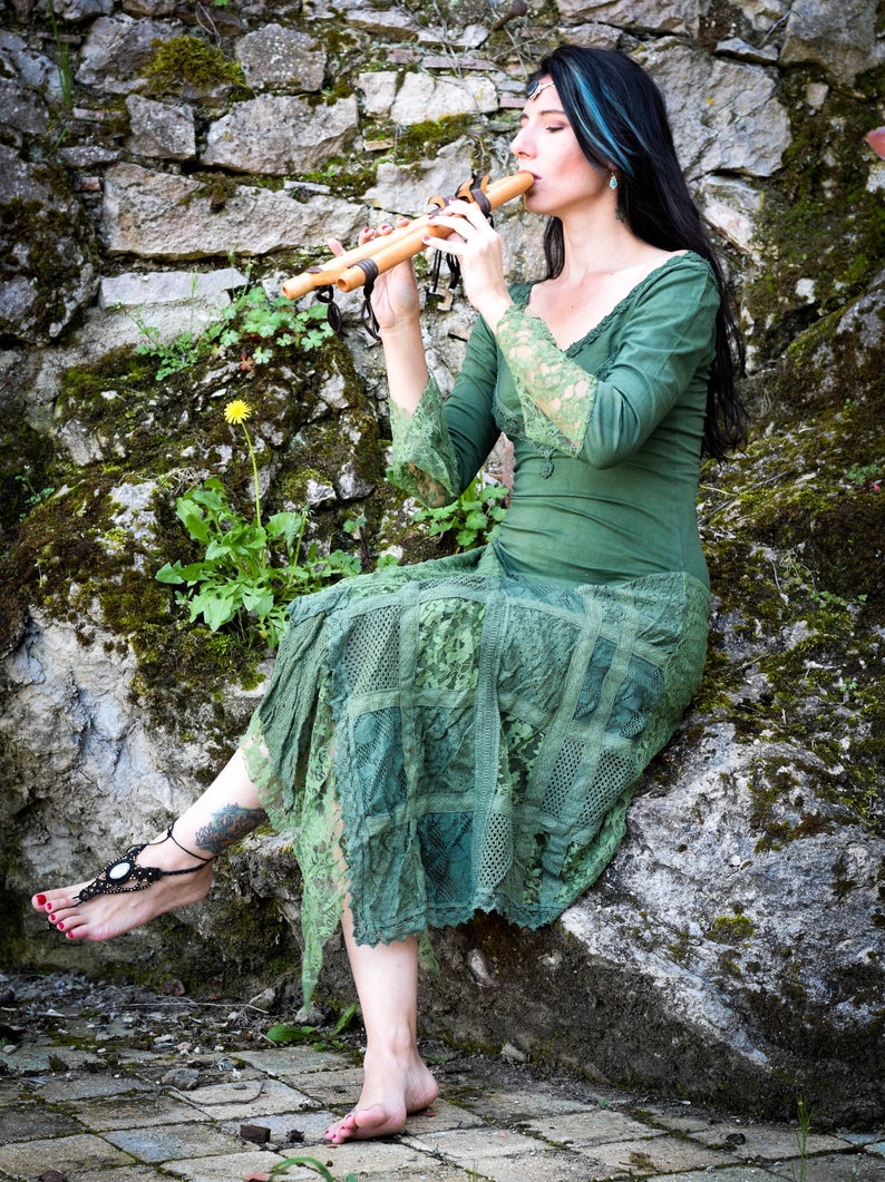 Medieval elven dress, Gypsy bohemian dress, Boho dress, xianxia style, romantic lace dress, psychedelic festival dress image 3