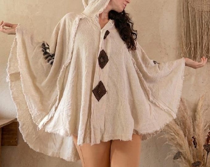 Hooded Cotton Cape. Tribal Elven Cloak. handmade